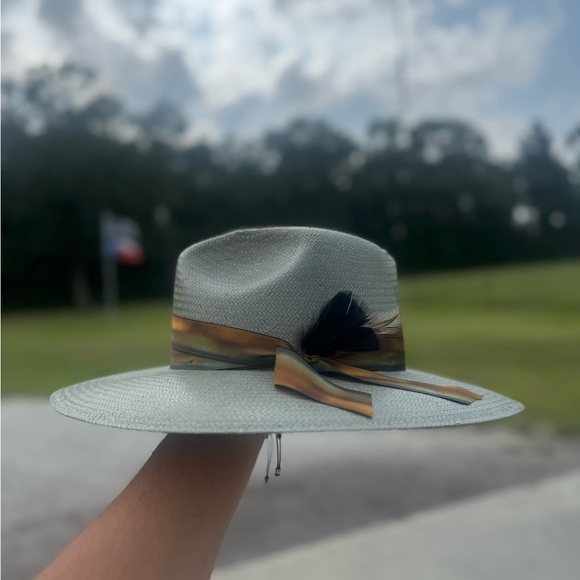 Women's new Stetson Green/Grey Hat with Ribbon and Feather